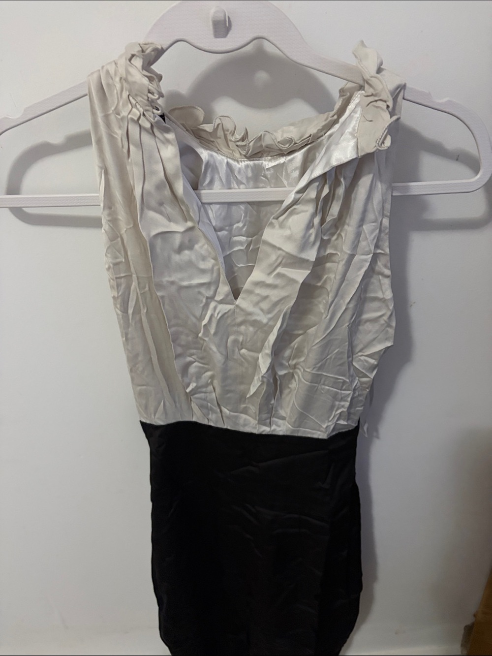 BCBGMaxAzria Two-Tone Satin V-Neck Dress - White & Black